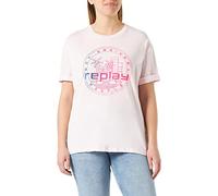Replay Damen T-Shirt Kurzarm mit Print, Soft Pink 664 (Rosa), L