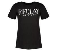 Replay Damen T-Shirt Kurzarm Rundhalsausschnitt, Schwarz (Black 098), XXS