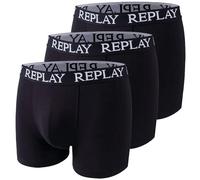 Replay Herren Boxershorts, 3er Pack - Unterhosen, Baumwolle, Logo, einfarbig, schwarz, M Schwarz