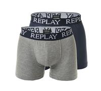 Boxershorts REPLAY "BOXER Style 01/C Basic Cuff Logo 2pcs Box" Gr. XL, grau (grau, schwarz) Herren Unterhosen Replay mit Logoschriftzug am elastischen Bund (85243032-XL)