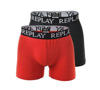 REPLAY Herren Boxer Shorts, 2er Pack - Trunks, Cotton Stretch Rot/Schwarz L