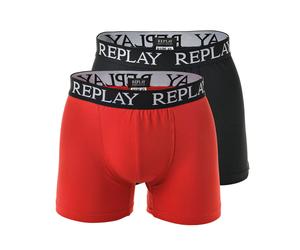 REPLAY Herren Boxer Shorts, 2er Pack - Trunks, Cotton Stretch Rot/Schwarz L