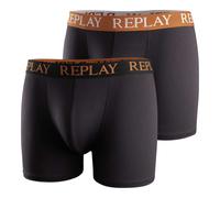 REPLAY Herren Boxer Shorts, 2er Pack - Trunks, Cotton Stretch Schwarz/Orange L
