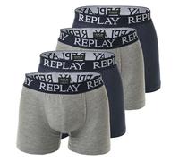 REPLAY Herren Boxer Shorts, 4er Pack - Trunks, Cotton Stretch Grau meliert/Marineblau XL
