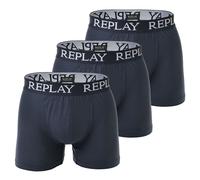 Replay Herren Boxershorts, 3er Pack - Unterhosen, Baumwolle, Logo, einfarbig, blau, L Dunkelblau