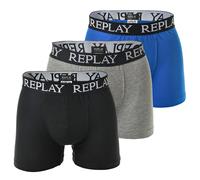 Replay Herren Boxershorts, 3er Pack - Unterhosen, Baumwolle, Logo, einfarbig, mehrfarbig, L Schwarz/ Grau/ Blau