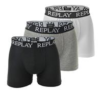 REPLAY Herren Boxershorts, 3er Pack - Unterhosen, Baumwolle, Logo, einfarbig, mehrfarbig, L Schwarz/ Grau/ Weiß