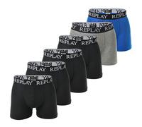 REPLAY Herren Boxershorts, 6er Pack - Unterhosen, Baumwolle, Logo, einfarbig Schwarz/Schwarz/Grau/Blau M