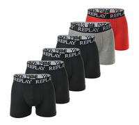 REPLAY Herren Boxershorts, 6er Pack - Unterhosen, Baumwolle, Logo, einfarbig Schwarz/Schwarz/Grau/Rot L