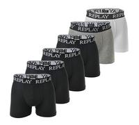 REPLAY Herren Boxershorts, 6er Pack - Unterhosen, Baumwolle, Logo, einfarbig Schwarz/Schwarz/Grau/Weiß XXL