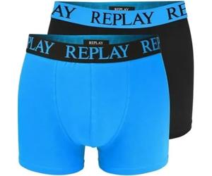 Replay Herren Boxershorts, Blau/Schwarz, 2er Pack, Baumwolle-Elasthan, Logo-Bund, I101143BB (DE/NL/SE/PL, Alphanumerisch, XL)