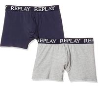 Boxershorts REPLAY "BOXER Style 01/C Basic Cuff Logo 2pcs Box" Gr. XL, grau (grau, schwarz) Herren Unterhosen Replay mit Logoschriftzug am elastischen Bund (85243032-XL)