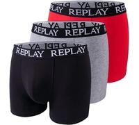 Replay Herren Boxershorts, 3er Pack - Unterhosen, Baumwolle, Logo, einfarbig, mehrfarbig, XL Schwarz/ Grau/ Rot