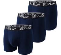 REPLAY Herren Boxershorts, 3er Pack - Unterhosen, Baumwolle, Logo, einfarbig, blau, M Dunkelblau