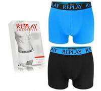 REPLAY Herren Boxershorts I101143BB - Blau/Schwarz, 2er Pack mit Logo-Bund GR. XXL