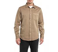 Replay Herren Hemd Langarm aus Baumwollmix, Peanut 725 (Braun), M
