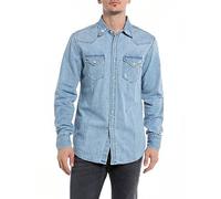 Replay Herren Jeanshemd Langarm aus Baumwolle, Light Blue 010 (Blau), S