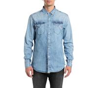 Replay Herren Jeanshemd Langarm mit Knopfleiste, Blau (Light Blue 010), XL