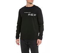 Replay Herren Langarmshirt aus Baumwolle mit Schriftzug, Black 098 (Schwarz), M