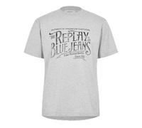 Replay Herren T-Shirt Kurzarm mit Branding, Light Grey Melange... M08 (Grau), XXL