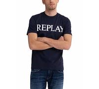 Replay Herren T-Shirt Kurzarm mit Logo Print, Blue 085 (Blau), M