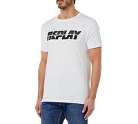 Replay Herren T-Shirt Kurzarm mit Logo Print, Optical White 001 (Weiß), XXL