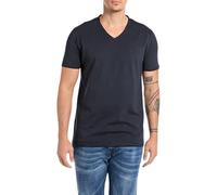 Replay Herren T-Shirt M3591A.000.2660 Kurzarm V-Ausschnitt Slim Fit Baumwolle Blau M