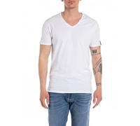 Replay Herren T-Shirt Kurzarm mit V-Ausschnitt, Optical White 001 (Weiß), L