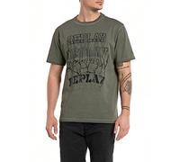 Replay Herren T-Shirt Kurzarm Rundhalsausschnitt mit Logo, Green Mud 212 (Grün), XL