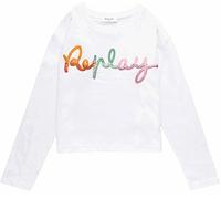 Replay Mädchen Langarmshirt aus Baumwolle mit Logo, White 001 (Weiß), 14 Jahre