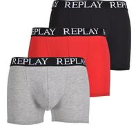 Replay Herren Boxershorts Basic Cuff Logo I101102-N176 – 3er-Pack Black/G. Mel/Red Größe L
