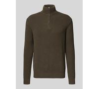 Replay Strickpullover mit Stehkragen und Reißverschluss in Oliv, Größe L