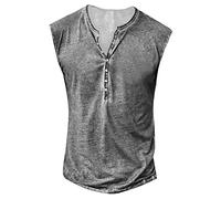 Replay T-Shirt Herren Hawaii Kostüm Männer Longshirt V-Ausschnitt Einfarbiges Knopfleiste Henley Shirt Ärmellos Slim Fit Muskelshirts Stretch Gym Tank Top Tactical Shirts T Shirts Männer Light Gray M
