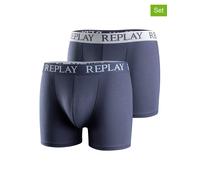 REPLAY Herren Boxershorts I101005DW - Dunkelblau/Weiß, 2er Pack Cotton-Stretch GR. L