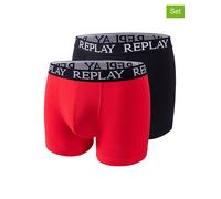 Replay Herren Boxershorts Basic Cuff – 2er-Pack Cotton Stretch – Rot/Schwarz XXL
