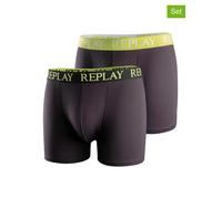REPLAY Herren Boxer Shorts, 2er Pack - Trunks, Cotton Stretch Schwarz/Hellgrün L