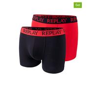 REPLAY Herren Boxershorts I101143RB - Rot/Schwarz, 2er Pack mit Logo-Bund GR. M