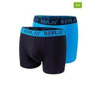 REPLAY Herren Boxershorts I101143BB - Blau/Schwarz, 2er Pack mit Logo-Bund GR. S