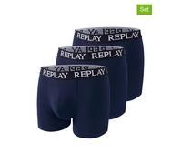 REPLAY Herren Boxershorts, 3er Pack - Unterhosen, Baumwolle, Logo, einfarbig, blau, M Dunkelblau
