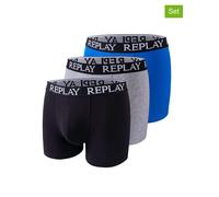 REPLAY Herren Boxershorts I101102BBG - Schwarz/Grau/Blau, 3er Pack mit Logo-Bund GR. M