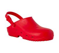 REPOSA Sanitär-Clogs Modell Max, professioneller Clog mit Zugband und Rutschfester Gummisohle SRC, anatomisches Fußbett, antistatisch und leicht, rot, 40 EU