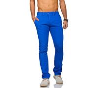 ReRock Herren Chino Sommer Hose Pants Slim Fit schmale Passform Vintage Look 3365, Grösse:W32, Farbe:Blau