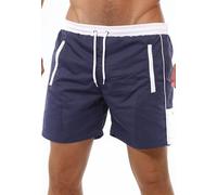Reslad Badehose Herren Schnelltrocknend - Männer Badeshorts mit Reißverschluss Taschen Kurze Shorts für Strand & Surfer I Ideal als Schwimmhose & Badehosen RS-5015 Navyblau-Weiß M