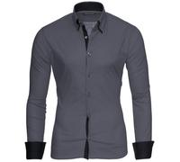 Reslad Hemd Herren Grau Hemden Herrenhemd Männer Hemd Slim Fit Langarm Hemd Grau Business Businesshemden Bügelfrei Hochzeit Anthrazit-Schwarz Gr. XXL