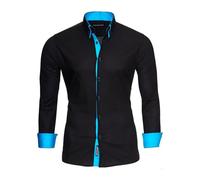 Reslad Hemd Herren Slim Fit Herrenhemd bügelfreies Freizeithemd Männer Hemden Businesshemd zweifarbig RS-7050 Schwarz Türkis L