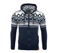 Reslad Herren Grobstrick Norweger Winter Strickjacke mit Kapuze RS-3104 Blau XL