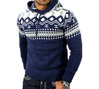 Reslad Herren Grobstrick Pullover Norweger Winter Kapuzenpullover RS-3013 Blau L