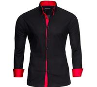 Reslad Herren Hemd bügelfrei Slim Fit Freizeit Hemden Business Herrenhemd Kontrast zweifarbig Langarm RS-7050 Schwarz Rot Gr XXL