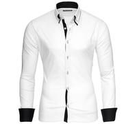 Reslad Herren Hemd bügelfrei Slim Fit Männer Freizeit Hemden Business Kontrast zweifarbig Langarm RS-7050 Weiß Schwarz Gr S