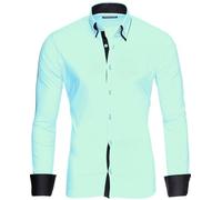 Reslad Herren Hemd bügelfrei Slim Fit Männer Freizeit Hemden Business Kontrast zweifarbig Langarm RS-7050 Mint Schwarz Gr XXL